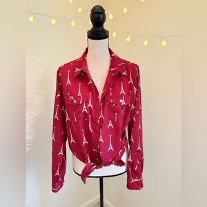 🌾 Karl Lagerfield Tie Front Eiffel Tower Button Down Shirt